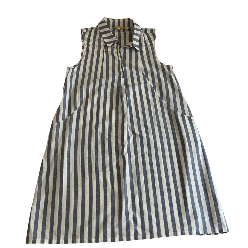 Hope & Harlow Shift Dress Womens 12 Blue‎ White Striped Linen Blend Sleeveless